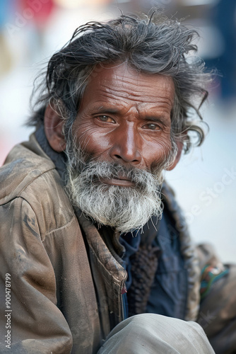 poor and homeless indian senior man