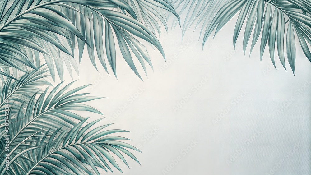 Obraz premium Border of Palm Fronds Along the Edge on a Soft Brown Background with Ample Copy Space. Elegant and Tropical Design Ideal for Nature and Botanical Themes