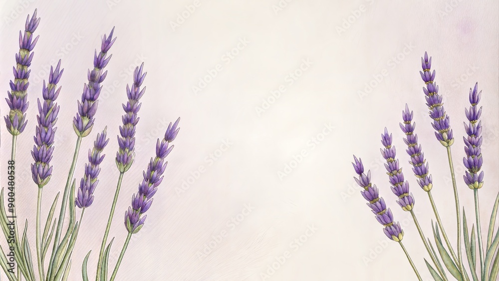 Fototapeta premium Pencil Drawing of Lavender Flowers on Light Purple Background with Ample Copy Space. Delicate and Elegant Design Ideal for Botanical and Nature Themes Projects