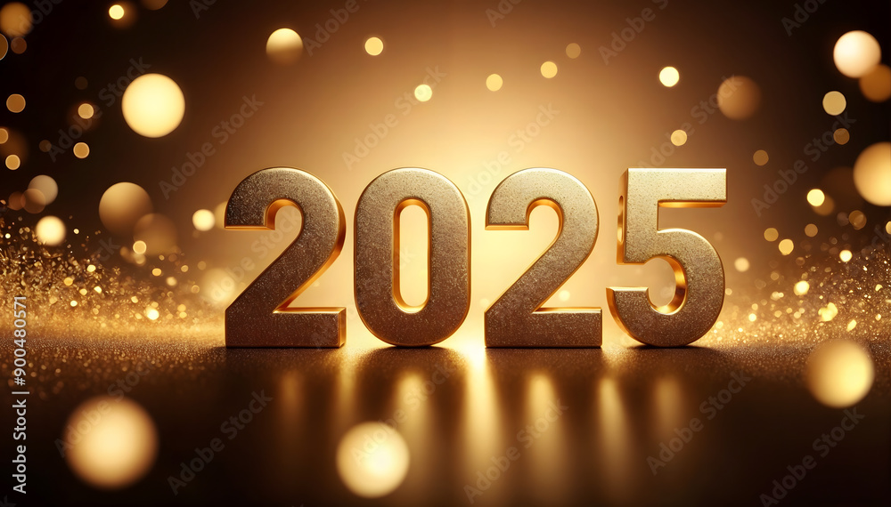 Golden 2025 with festive lights and bokeh Golden 2025 with festive lights and bokeh