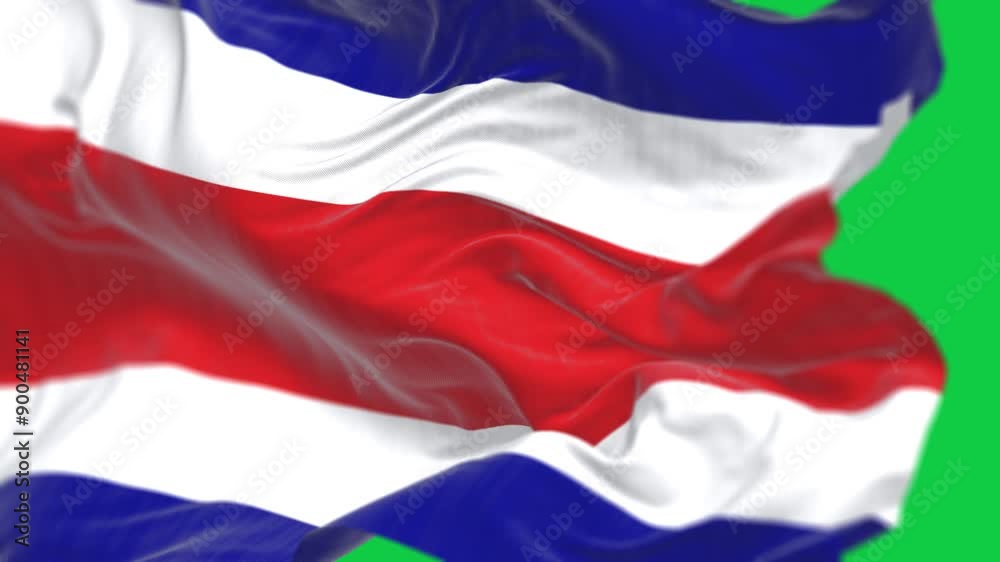 Costa Rica national civil flag waving isolated on green background