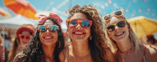 Group of friends in festive attire enjoying a sunny day at the festival. © Станіслав Козаков