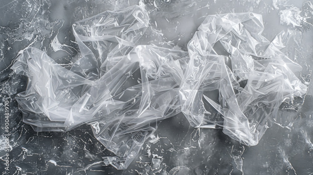 A collection of plastic bags placed on a table, great for depicting waste or pollution in a scene A collection of plastic bags placed on a table, great for depicting waste or pollution in a scene