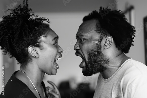 Black and white photo of a couple arguing