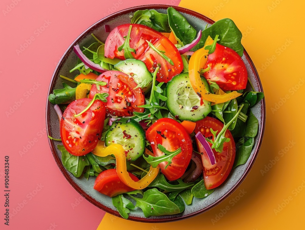 Vibrant Garden Delight - Top-Down View of Colorful Salad with Fresh Vegetables for Healthy Eating Concept Vibrant Garden Delight - Top-Down View of Colorful Salad with Fresh Vegetables for Healthy Eating Concept