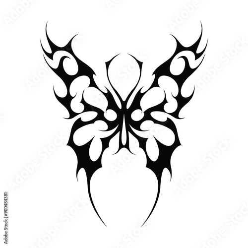 Neo tribal y2k gothic style tattoo. Cyber sigilism butterfly design. Vector illustration