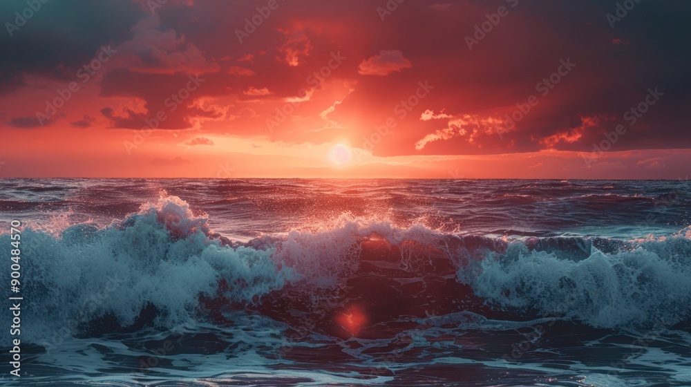 Fototapeta premium View of beach waves with beautiful sunset
