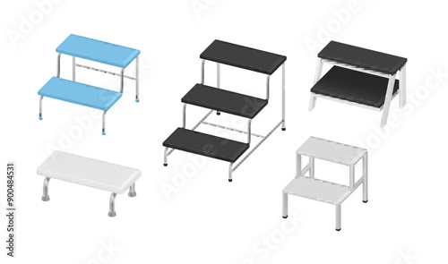 Medical step stool ladder for climbing growth opportunity isometric set realistic vector