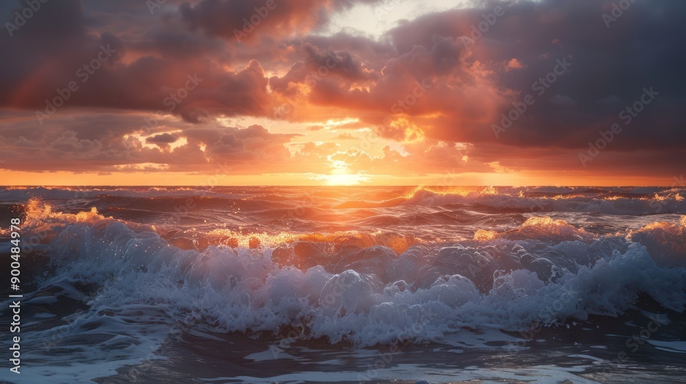 Fototapeta premium View of beach waves with beautiful sunset