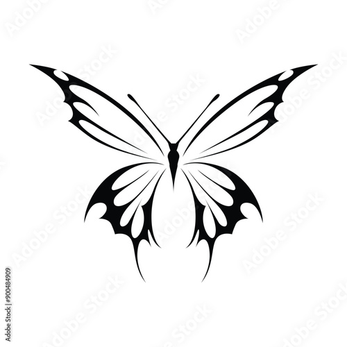 Neo tribal y2k gothic style tattoo. Cyber sigilism butterfly design. Vector illustration