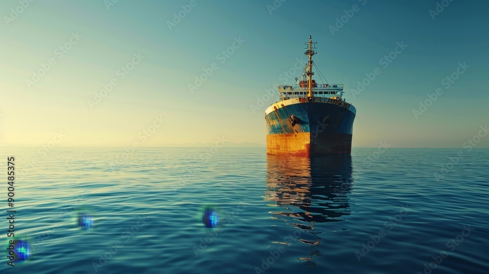 Fototapeta premium Large vessel traveling on water, known as a ship, used for transportation across seas and oceans