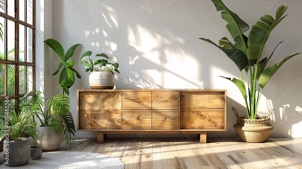 Cabinet wooden design, white room interior, modern style, 3D rendering high resolution Cabinet wooden design, white room interior, modern style, 3D rendering high resolution