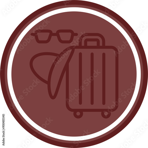 Travel Gear and Gadgets Vector Line Double Circle Maroon