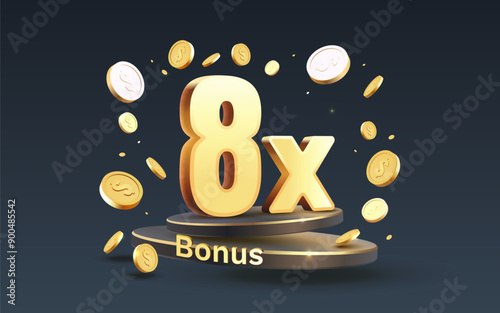 8x winner banner, promotion flyer, prize label. Vector illustration
