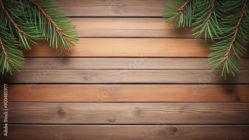 Wooden Planks with Pine Branches