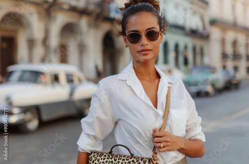 Woman in White Shirt and Sunglasses Walking in City