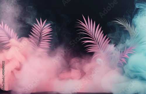 Pink and Blue Smoke With Palm Leaves