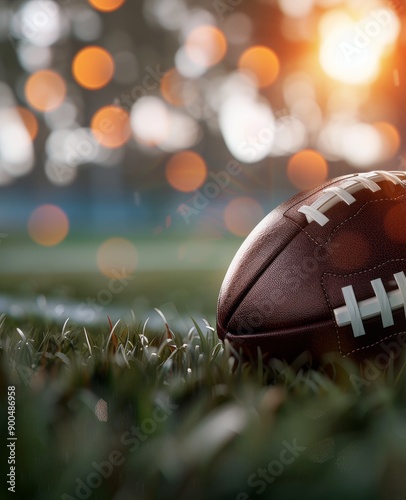 Football on Grass Field With Blurry Lights