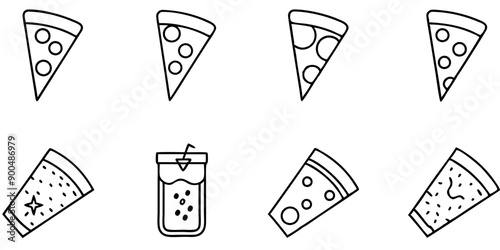 Different Styles of Pizza Slices and Refreshing Soft Drinks: Ideal for Meals and Parties