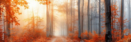 Autumn Forest Path With Fog