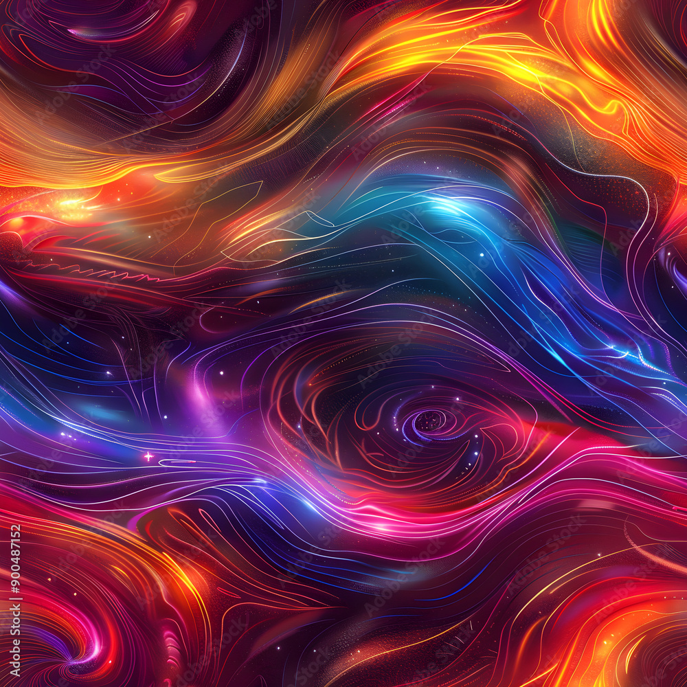 Abstract pattern of colorful swirling lines and glowing particles Abstract pattern of colorful swirling lines and glowing particles