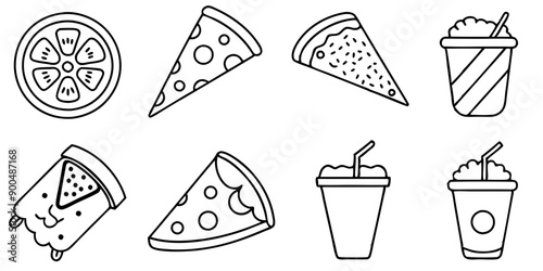 Different Styles of Pizza Slices and Refreshing Soft Drinks: Ideal for Meals and Parties