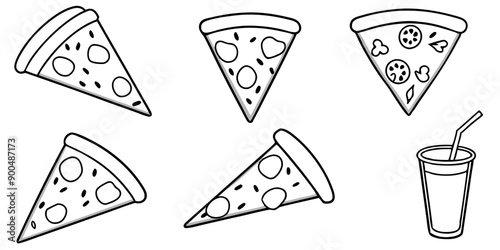 Different Styles of Pizza Slices and Refreshing Soft Drinks: Ideal for Meals and Parties
