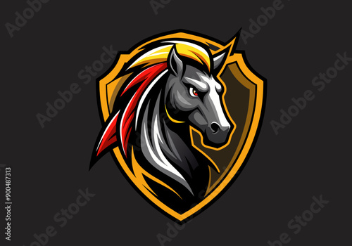 animal, black, defense, design, elegance, elegant, face, graphic, guard, head, horse, horse logo, icon, illustration, logo, luxurious, luxury, mascot, protect, secure, security, shield, stallion,