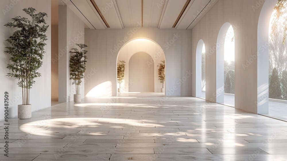 Fototapeta premium White empty wooden room, high-resolution 3D rendering, modern Chinese design