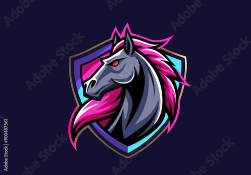 Wallpaper Mural animal, black, defense, design, elegance, elegant, face, graphic, guard, head, horse, horse logo, icon, illustration, logo, luxurious, luxury, mascot, protect, secure, security, shield, stallion, Torontodigital.ca