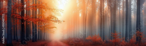 Autumn Forest Path With Fog