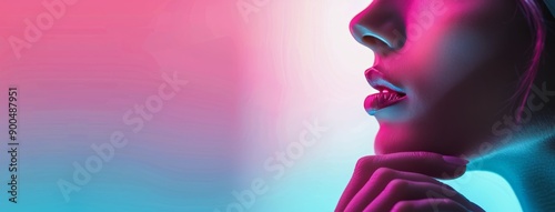 Woman's Face With Pink and Blue Lighting