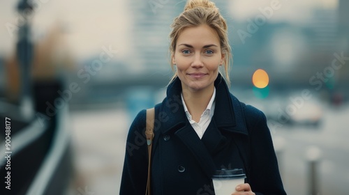 Woman Walking With Coffee in City