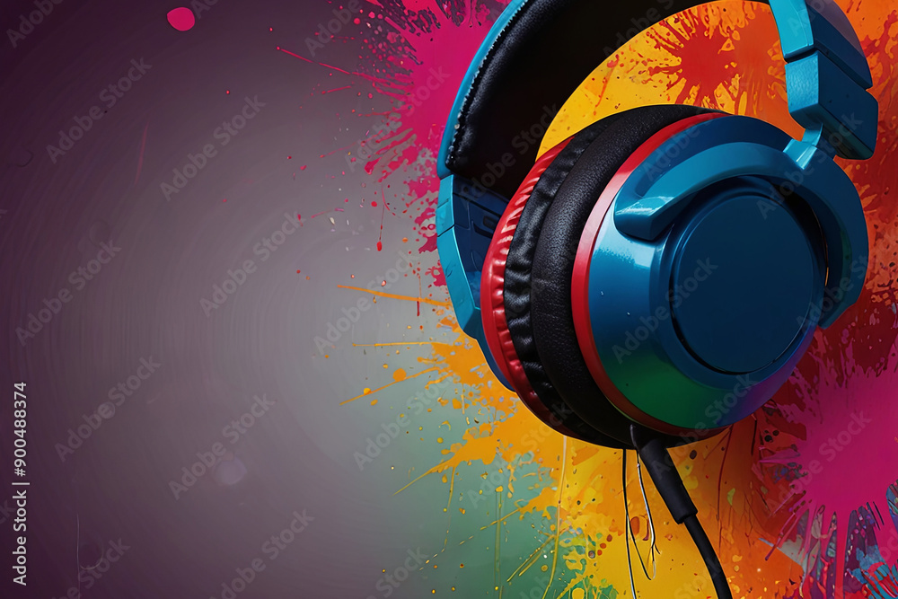 Music background featuring headphones and vibrant colors
