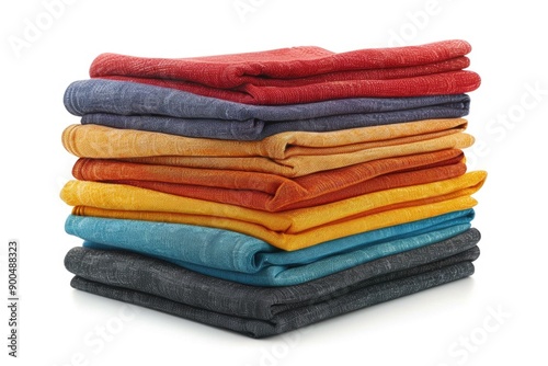 Bright and Colorful T-Shirts Stack on White Background for Fashion and Retail Promotion