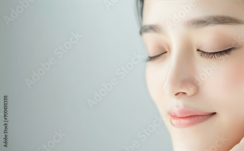 Woman Smiling Against Light Blue Background