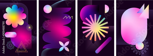 Abstract geometric art design. Modern background, printable posters, banners, template concept. Colorful gradient forms, line retro shapes, forms. Vector illustrations.
