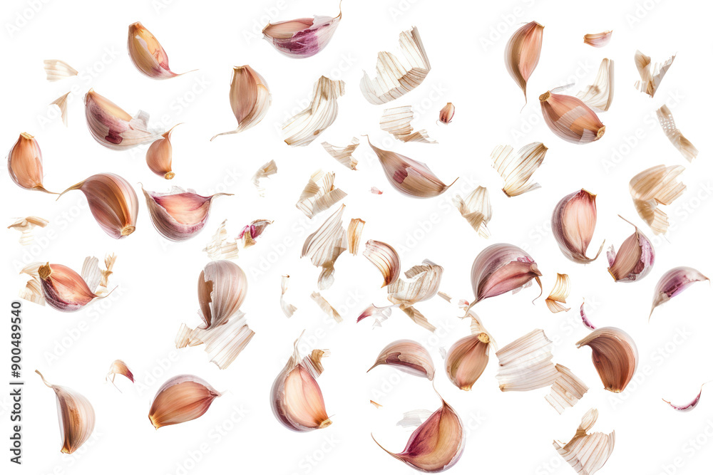 Obraz premium Garlic cloves, pearl white flesh, isolated on white background.