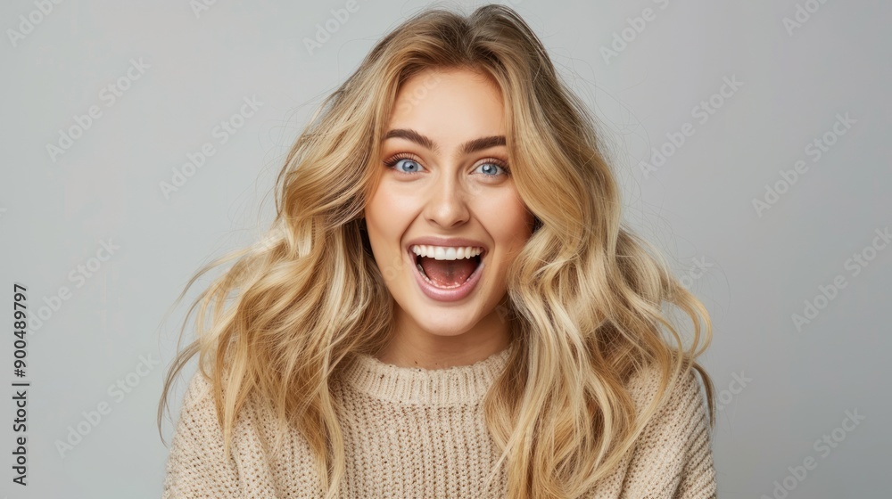 Blonde Woman Smiling with Joy Blonde Woman Smiling with Joy