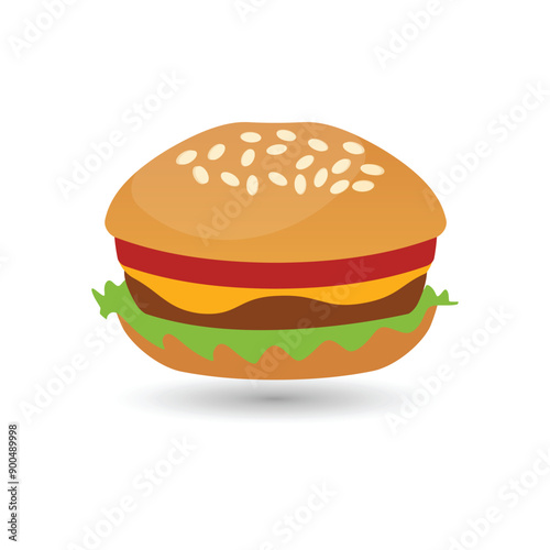 Hamburger vector icon, Cheeseburger flat color icon for food apps and web