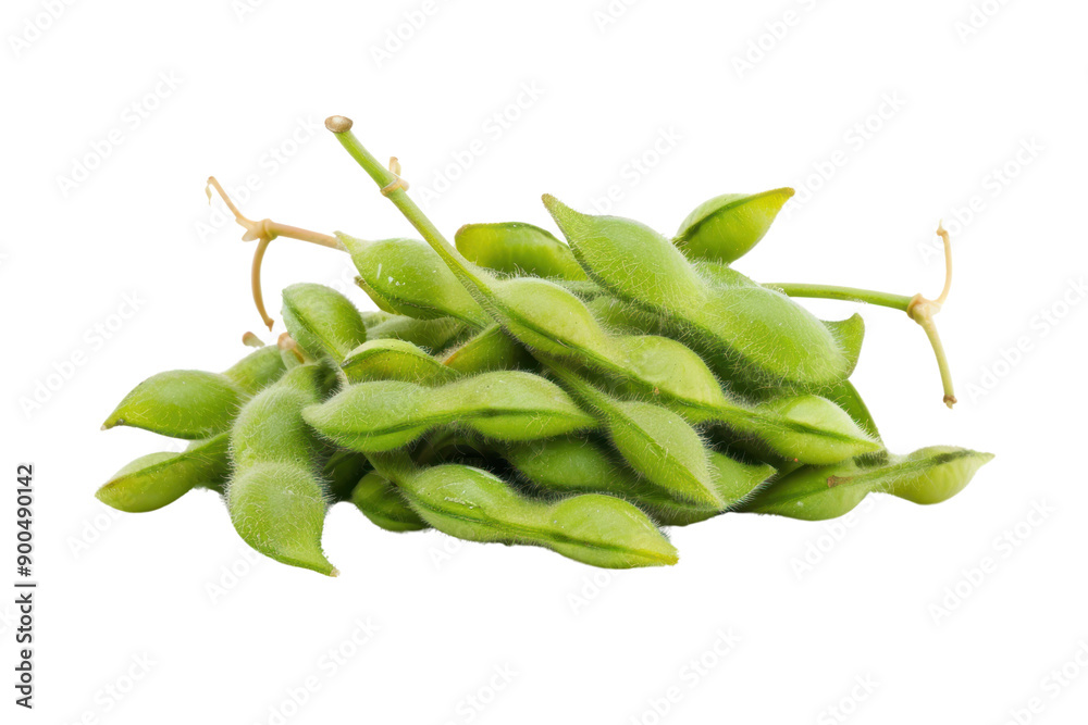 A handful of fresh green beans in the pod The beans are plump. The pods are bright green. Isolated on white background. A handful of fresh green beans in the pod The beans are plump. The pods are bright green. Isolated on white background.