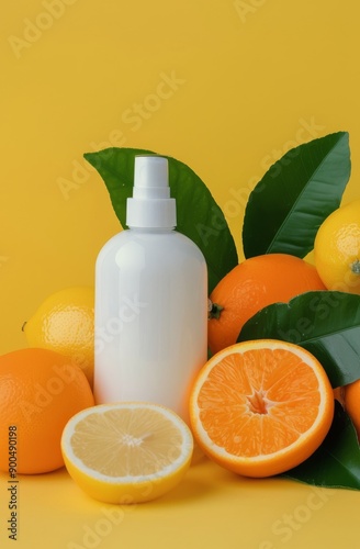 White Spray Bottle With Citrus Fruits
