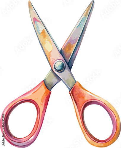 Watercolor Scissors, back to school object, vector illustration, isolated on white background.