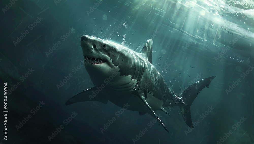 Fototapeta premium Great White Shark in the Deep