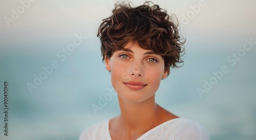 Woman With Curly Hair Looking at Camera