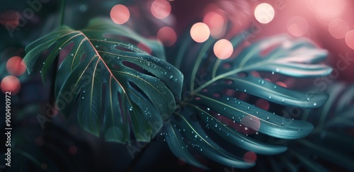 Tropical Leaves With Bokeh Lights
