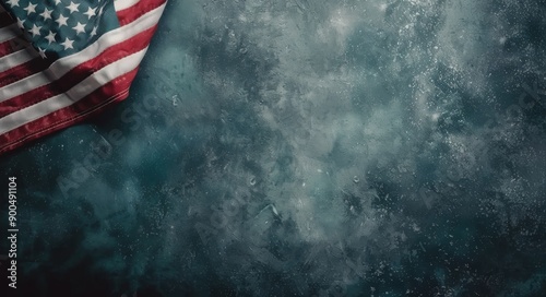 American Flag on Blue Background