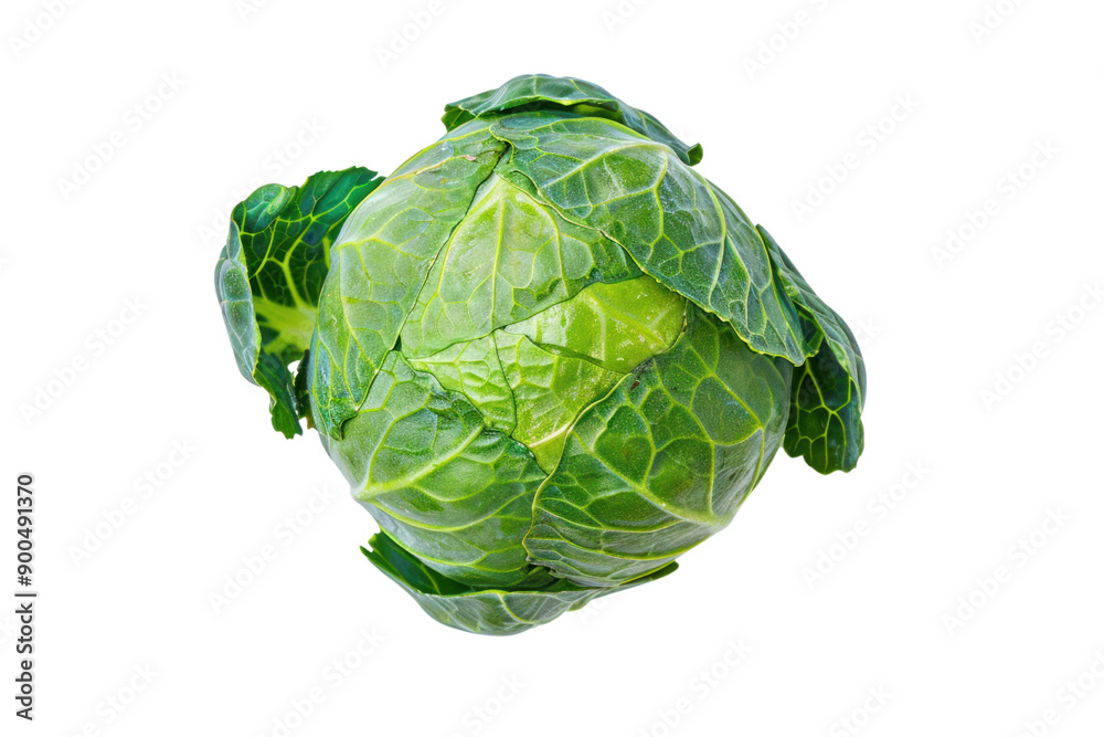 Fototapeta premium Green cabbage with water drops on the leaves, isolated on white background.