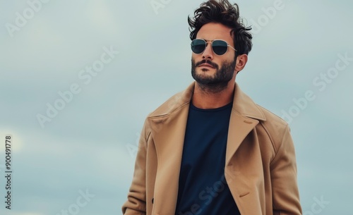 Man in Tan Coat and Sunglasses Outdoors