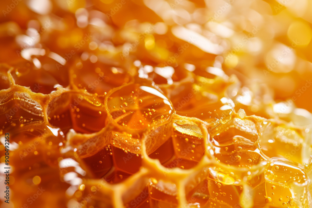 Honeycomb Macro Photography: Closeup of Golden Honey Honeycomb Macro Photography: Closeup of Golden Honey